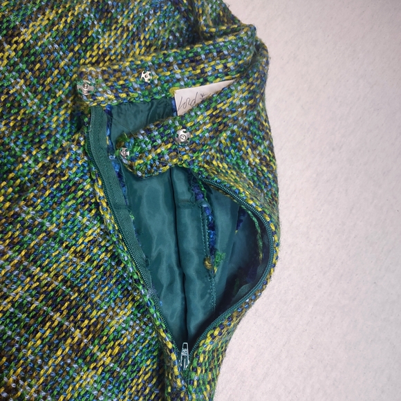 60's Lord & Taylor Vintage Silk Tweed/Lined Mid Century Maxi Skirt| Grn | Size:0 - Picture 7 of 9